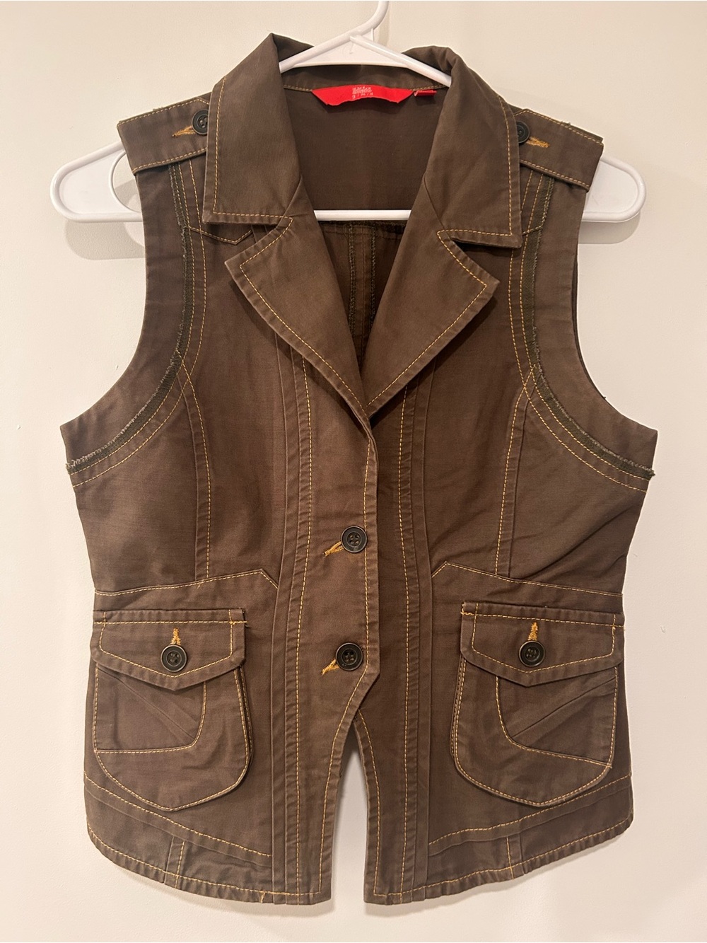 Y2K Vintage Utility Vest with Contrast Stitching 100% Cotton Metal Button Detail
